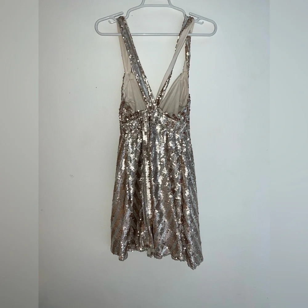 Saints & Hearts Shimmerfest Stripe Sequin Mini Dress - Rose Gold - Picture 3 of 4